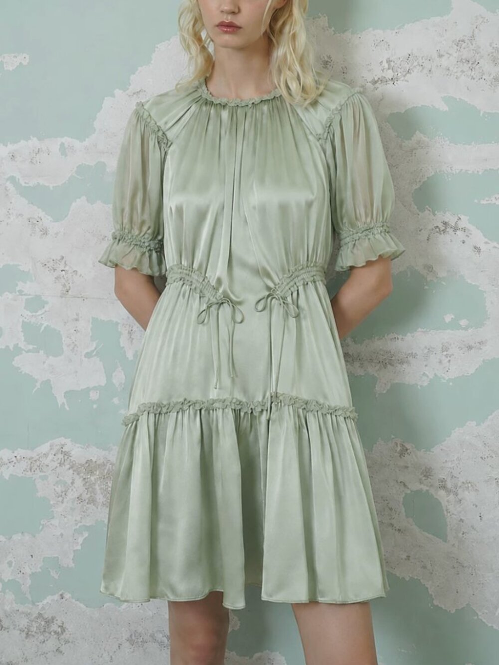 Ulla Johnson Juliette Mini Dress US 2/4/6 Celadon Green Silk Cinched